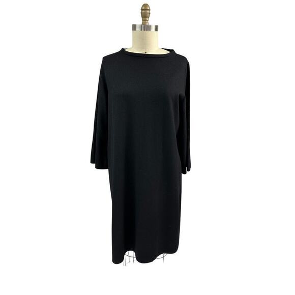 VTG Eileen Fisher Black Dress 100% Wool Sz L - Picture 1 of 8